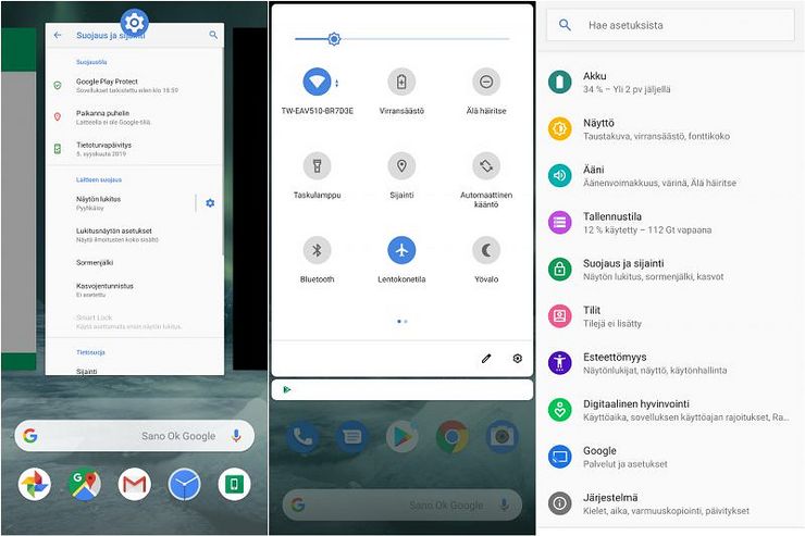 Kuvakaappauksia Nokia 7.2:n vakio-Androidista.