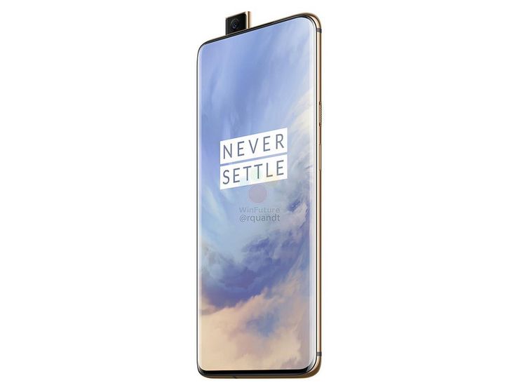 OnePlus 7 Prossa on esiin nouseva etukamera. Tässä huippumalli Almond-värissä. Kuva: WinFuture.de.