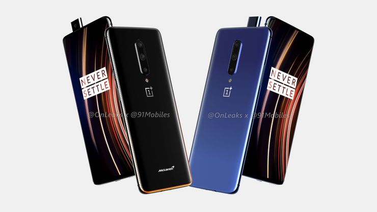 OnePlus 7T Pron design on säilymässä samanlaisena OnePlus 7 Pron kanssa. Puhelimesta on tulossa myös McLaren-erikoisversio. Kuva: OnLeaks / 91mobiles.