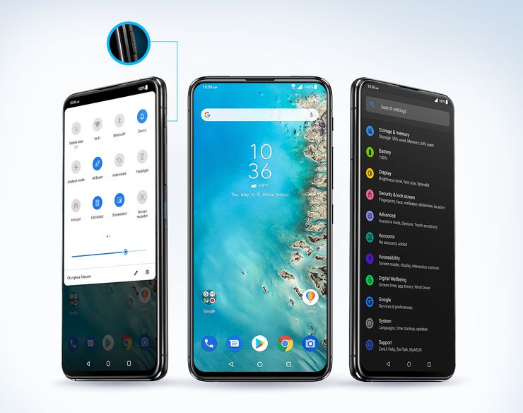 Asus tarjoaa ZenUI 6:ssa jo tumman tilan. Kuvassa korostettuna myös Smart Key -painike.