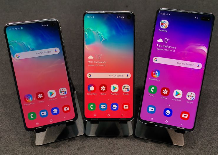 Samsung Galaxy S10e, Galaxy S10 ja Galaxy S10+.