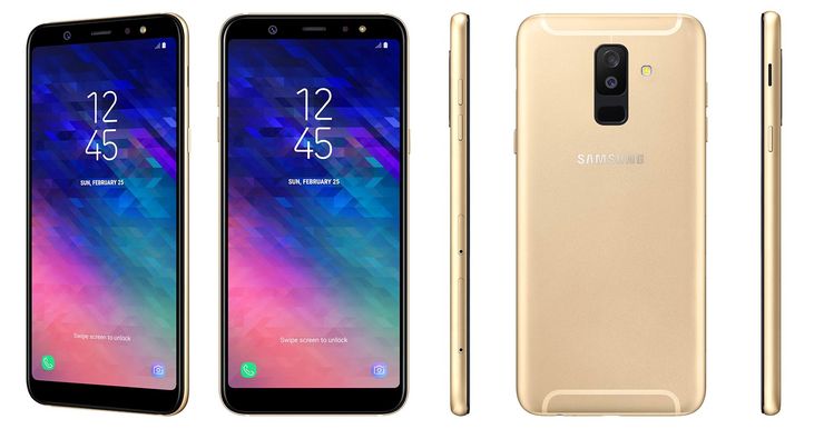 Samsung Galaxy A6+ kultaisena.