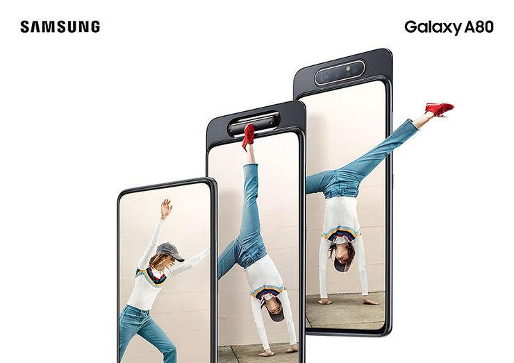 Näin Galaxy A80:n kamerat kääntyvät.