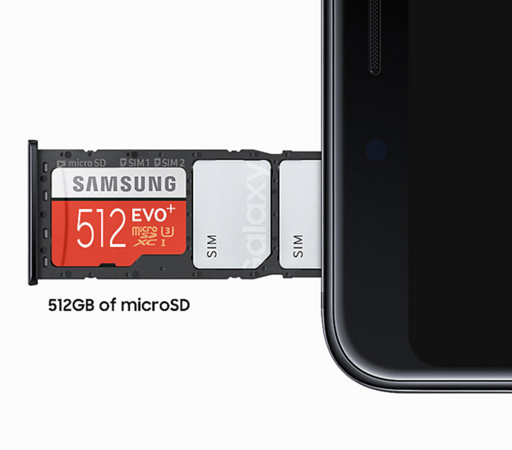 Galaxy A9 tukee jopa 512 gigatavun microSD-muistikortteja.