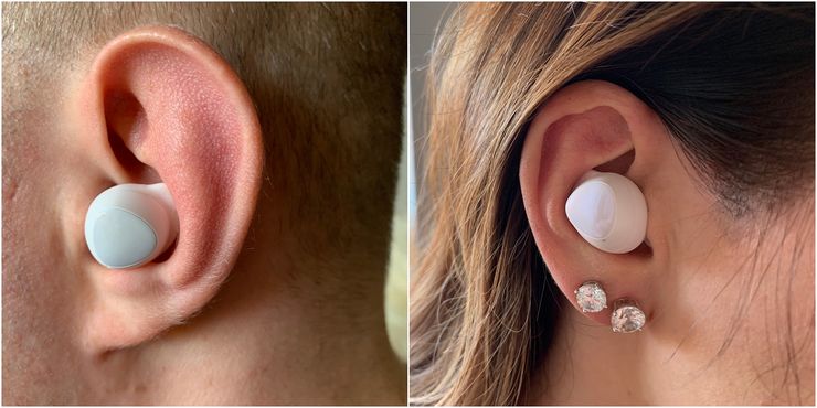 Galaxy Buds -kuulokkeet istuvat mukavasti ja varmasti korviin, sulkien koko korvakäytävän ja eristäen ulkopuoliset äänet tehokkaasti ulkopuolelle.