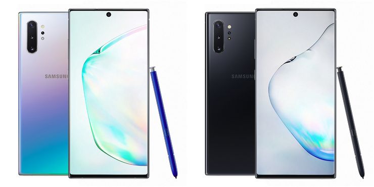 Samsung Galaxy Note10+ Aura Black ja Aura Glow.
