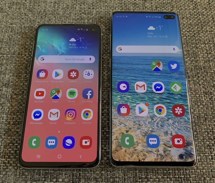 Pienemmässä Galaxy S10e:ssä on vain yksi etukamera, kun Galaxy S10+:ssa niitä on kaksi.