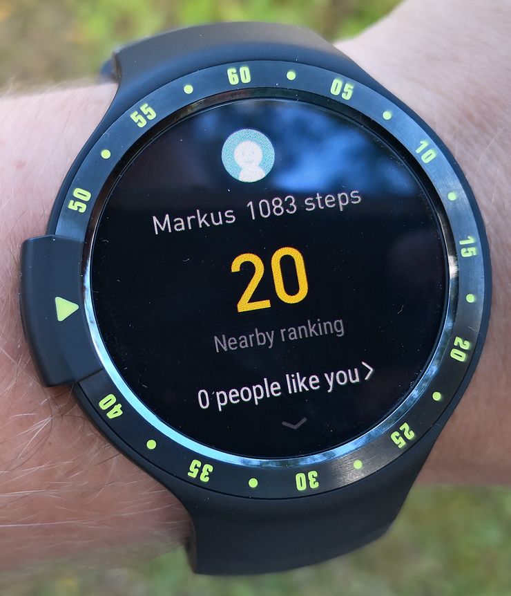 Step Ranking kertoo askelmäärän mukaisen sijoituksen lähialueen Ticwatch-käyttäjien keskuudessa.