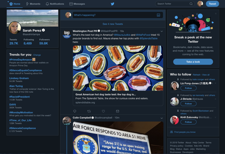 Twitterin nykyinen kotinäkymä.