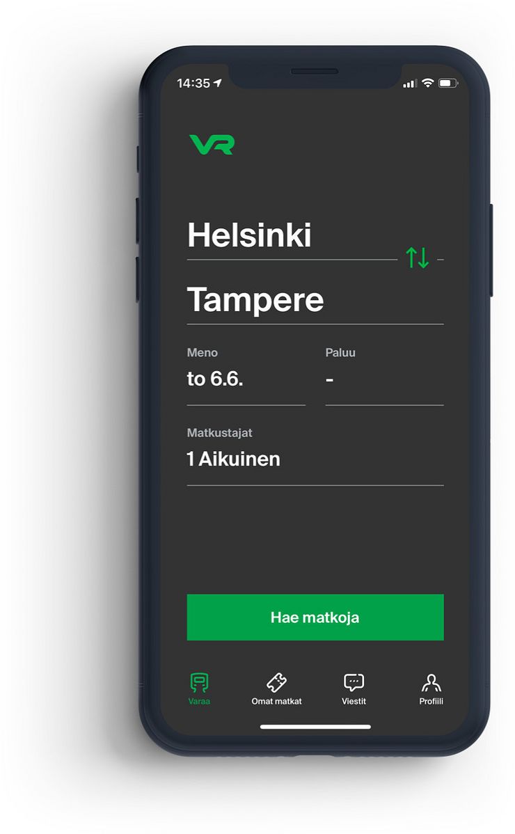VR:n uusi mobiilisovellus.