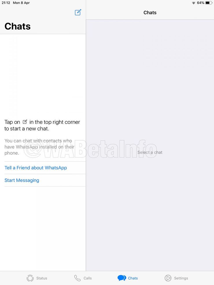 WhatsApp iPadille. Kuva: WABetaInfo.