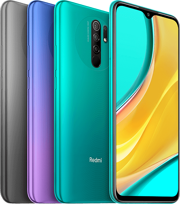Xiaomin Redmi 9 eri väreissä.