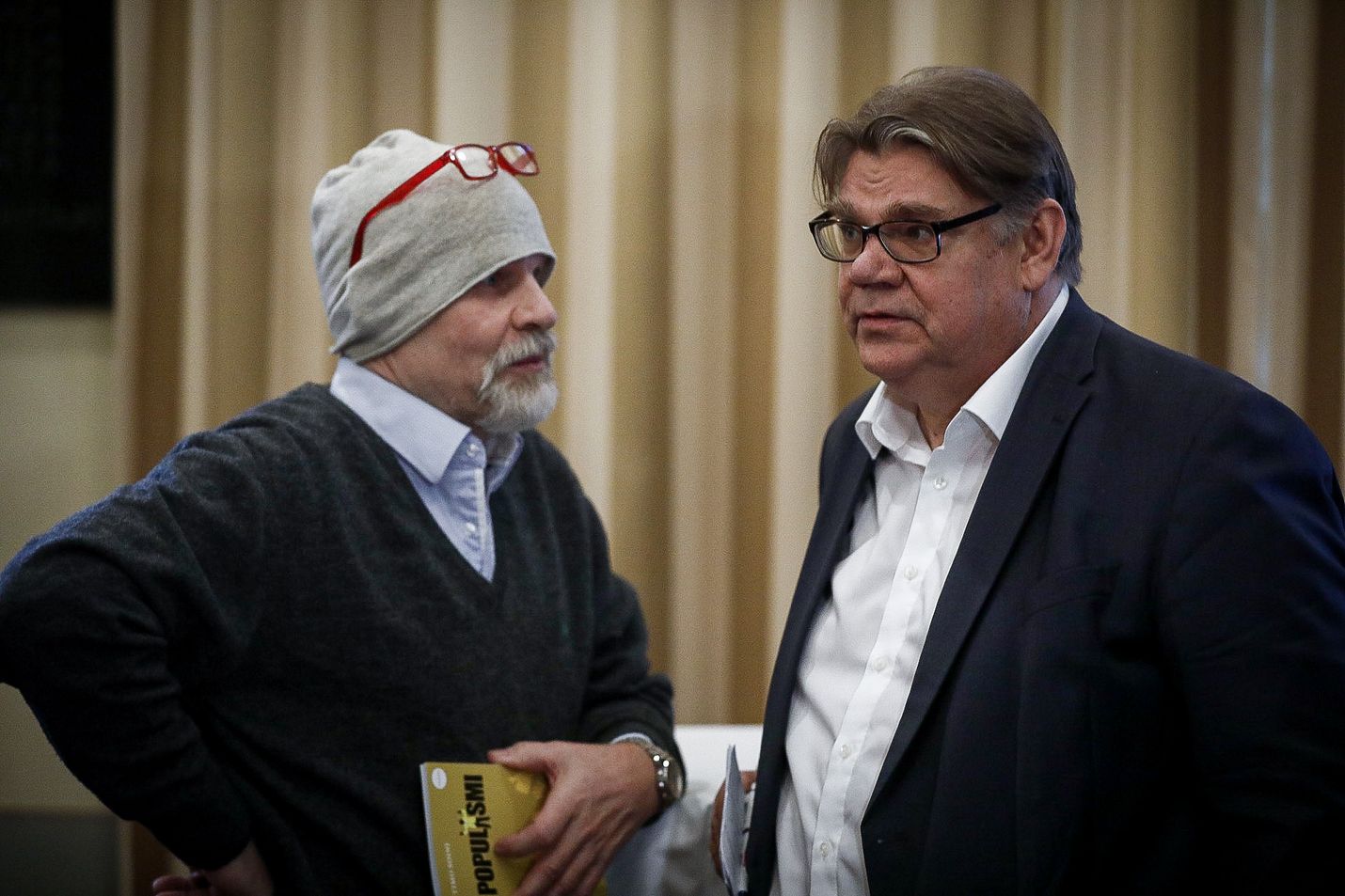 Timo Soini ja hänen oikea kätensä Jukka Jusula. Soini pamahti julkisuuteen 7 kuukauden tauon jälkeen. Mieli on hyvä, uni maittaa ja kiloja on lähtenyt.