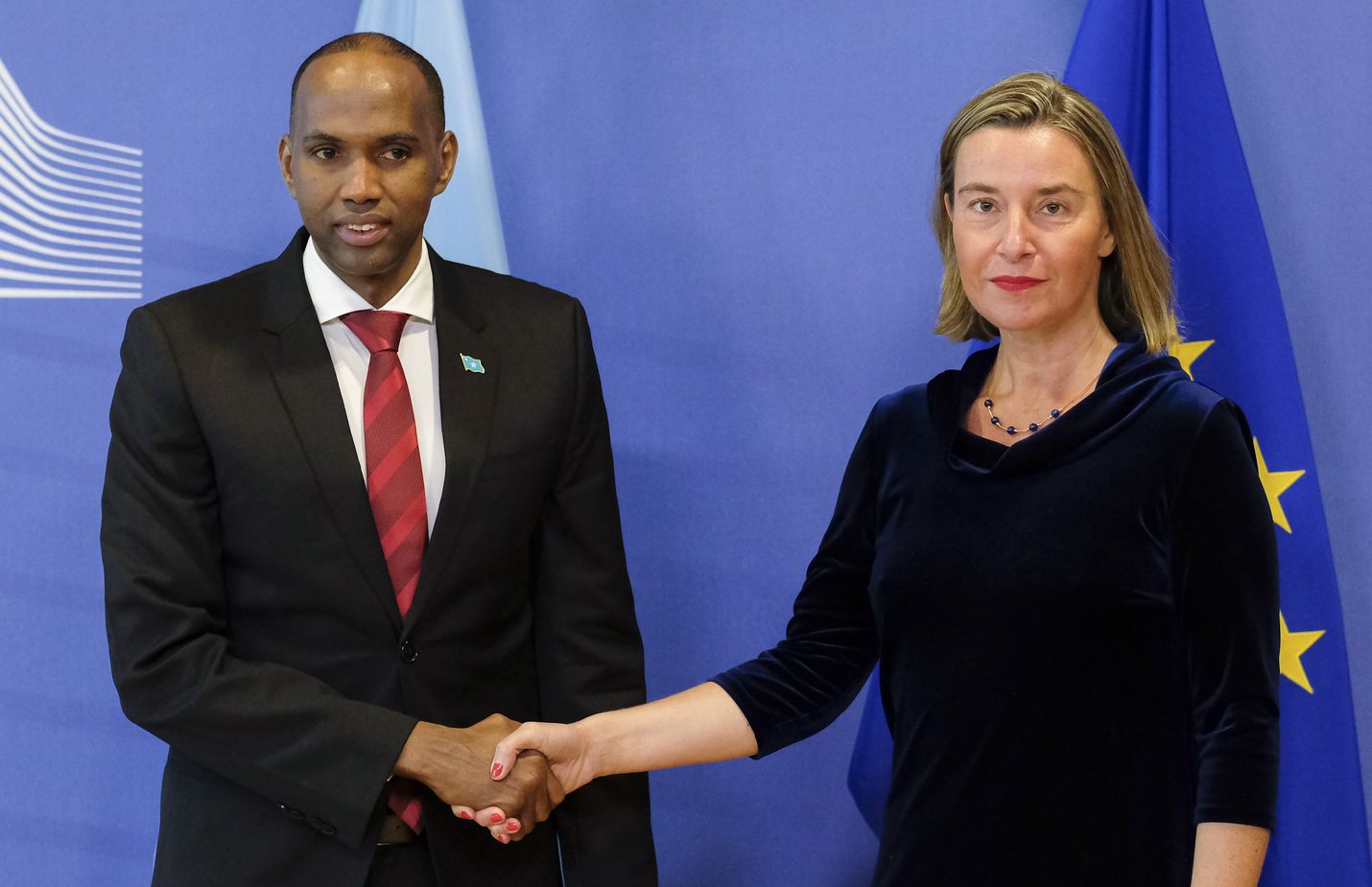 Somalian pääministeri Hassan Ali Khaire tapasi EU:n ulkopolitiikkaa johtavan Federica Mogherinin Brysselissä keväällä 2018.