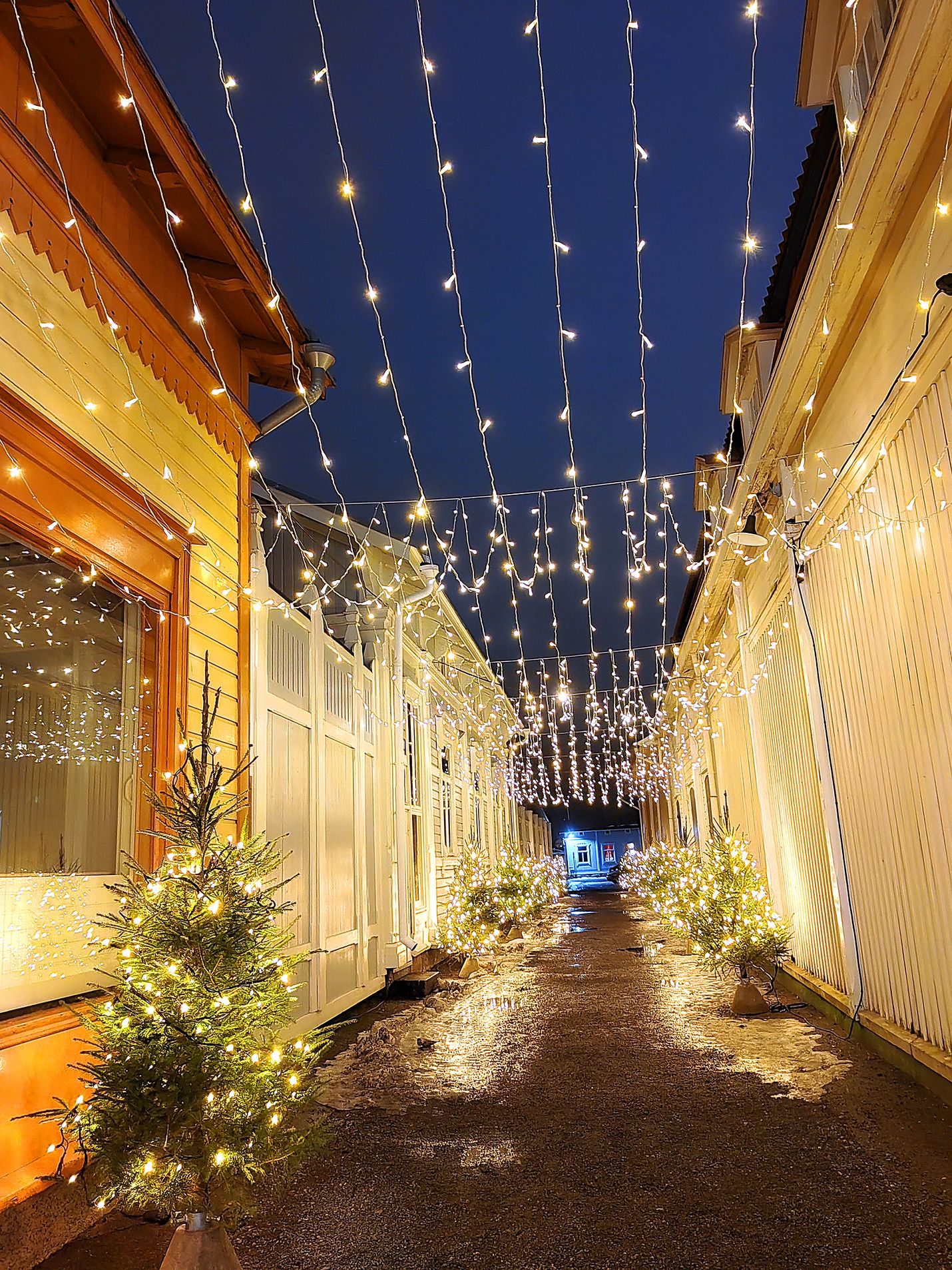 Vähäraastuvankadun valo- ja kuusikuja Vanhassa Raumassa tuli tallennetuksi monen kävijän some-tilille joulunaikaan.