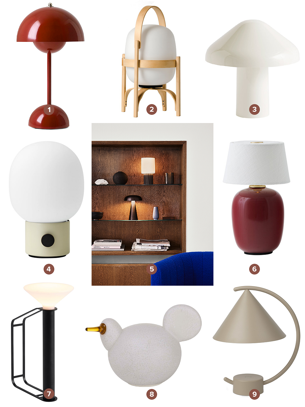 A collage image featuring different cordless lamps.