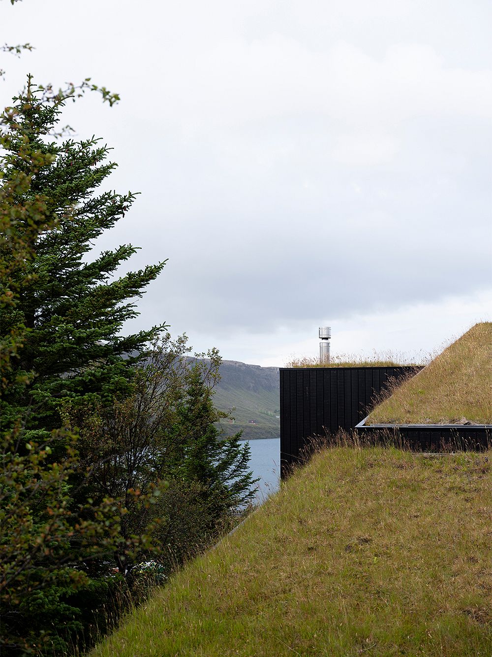 Kuva, jossa arkkitehtuuritoimisto KRADSin suunnittelema Holiday home by Þingvallavatn -rakennus. Kuvassa viherkatto.
