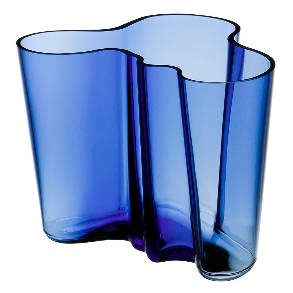 Iittala's low Aalto vase in an ultramarine blue shade.