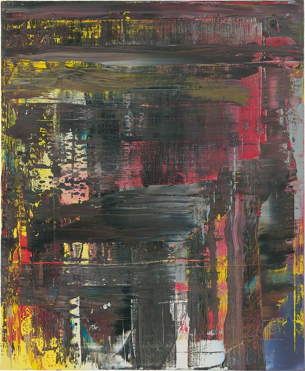 Rendered in deep shades of purple and red, 'Abstraktes Bild (715-6)', 1990, is a mature example from the contemporary painter.