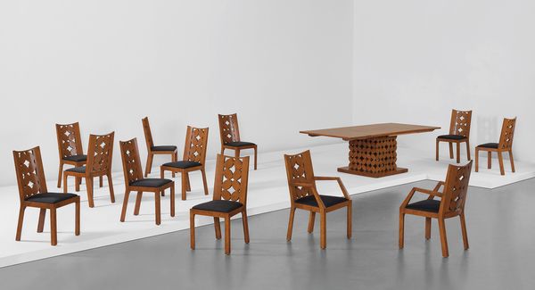 Rediscovered in the 1970s and held in private collections until now, a unique dining room suite recalls modern American art and Wiener Wertstätte design tenets.