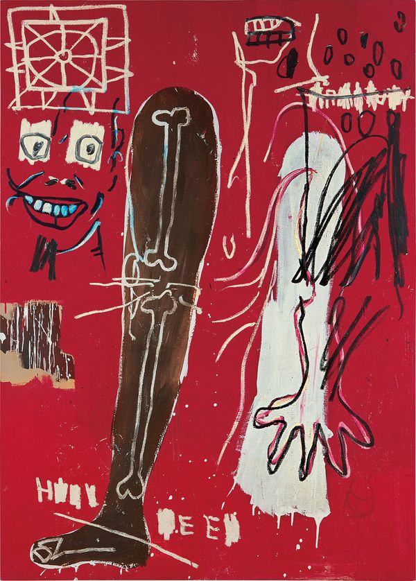 A dense Basquiat composition references pop culture, 1940s jazz and a fascination with the human anatomy.