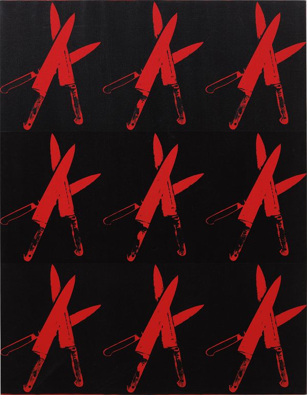 Andy Warhol's silkscreens of knives and guns—the physical instruments of violence—reveal an artist delving into the domain of mortality.