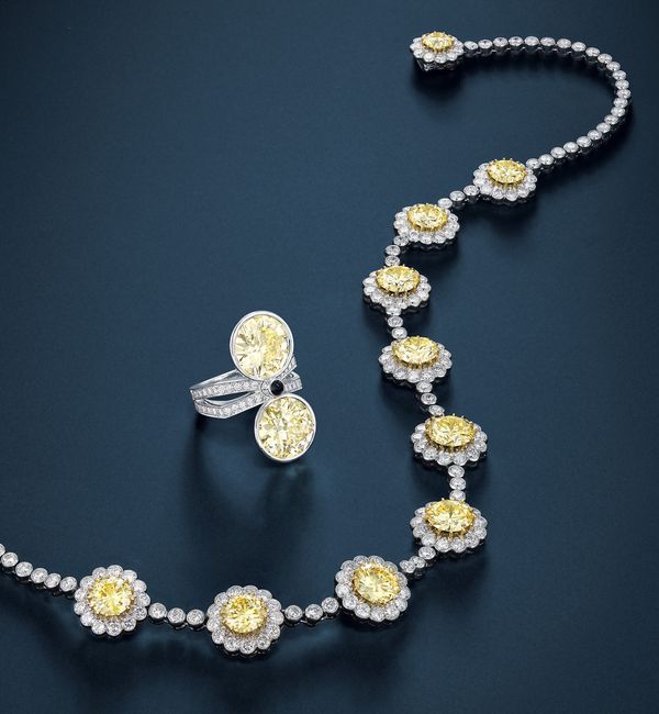 Only a small percentage of yellow diamonds are fashioned as brilliant cut, making this impressive collection of over 23 carats one-of-a-kind.