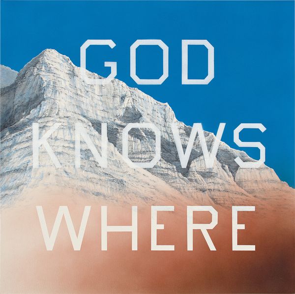 In this 2014 painting, Ruscha renders a spiritual scene absurd through the inclusion of commercially-appropriated text. 