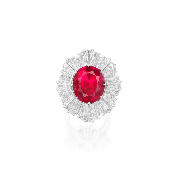 Red Spinel and Diamond Ring