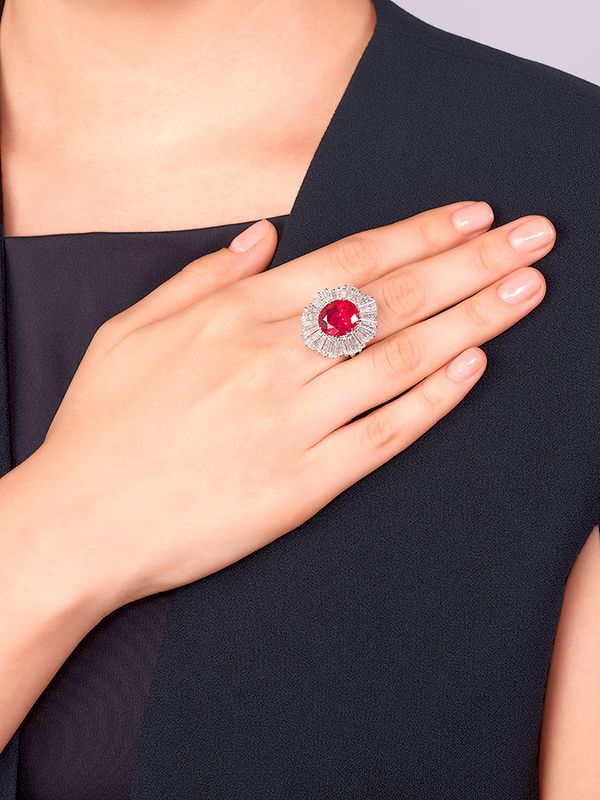 Red Spinel and Diamond Ring