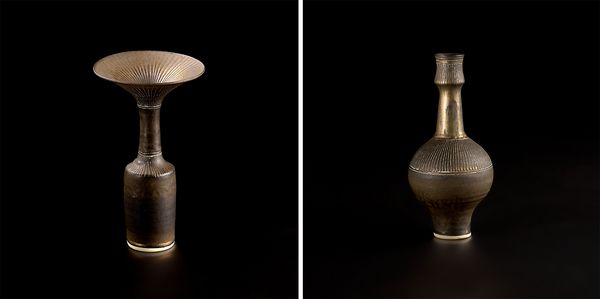 Two Lucie Rie vases with dark manganese glazes