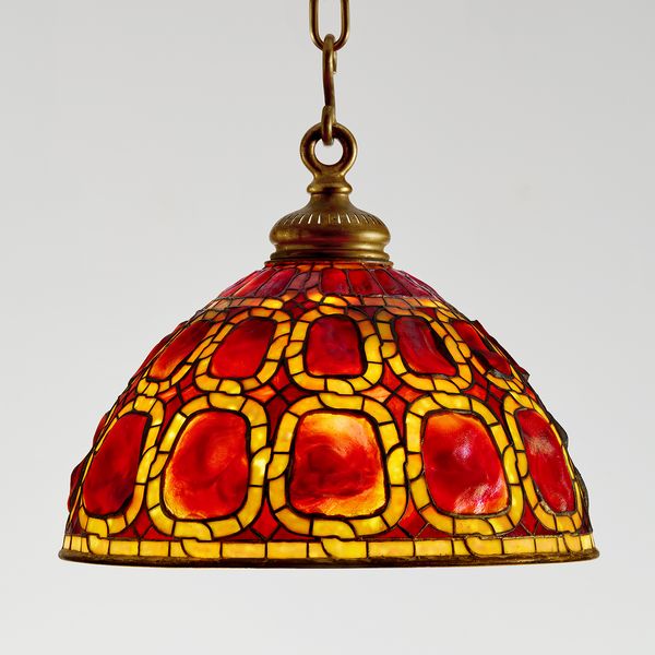 Tiffany Studios, Rare turtle-back tile ceiling light, circa 1905