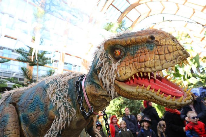 Robotic Dinosaur in Sheffield's Winter Gardens as part of the Out of This World Festival