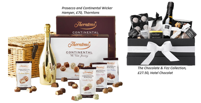 graphic of thorntons chocolate hamper and hotel chocolat gift box