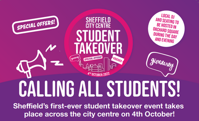 Advertising banner for Sheffield city centre student takeover